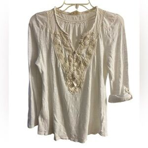 Meadow Rue Ivory Lace Trim Blouse Medium
